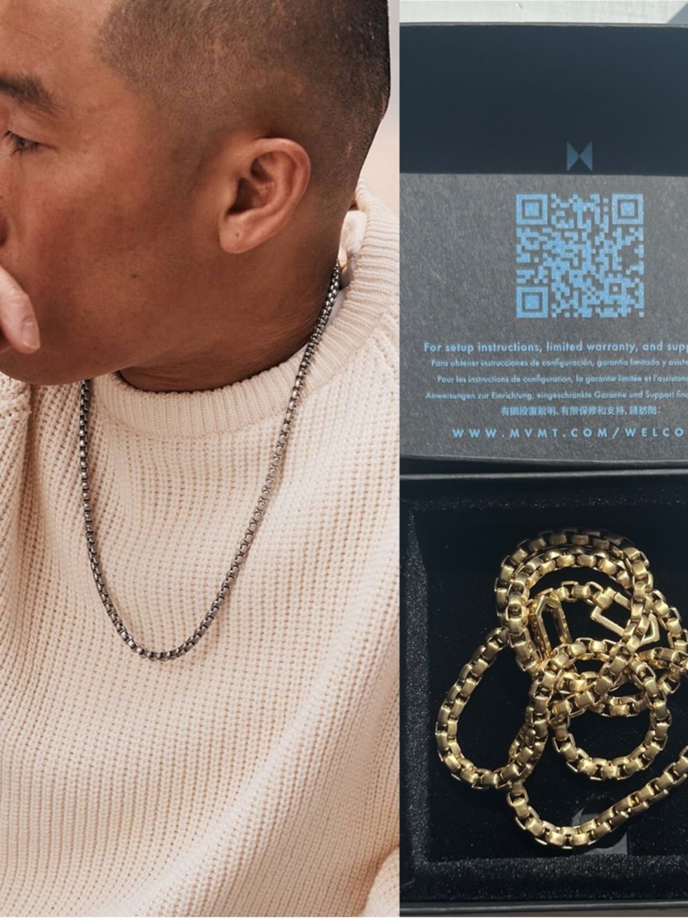 MVMT Gold Box Chain Necklace  - open box